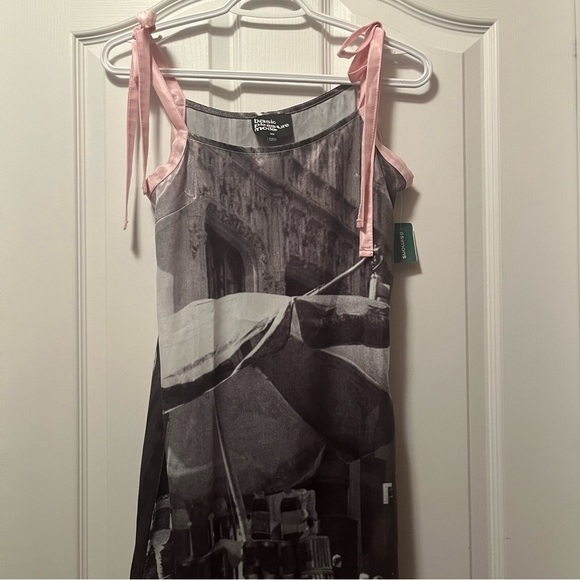 NWT Basic Pleasure Mode Bowtie City Print Satin Long Dress - Picture 6 of 14